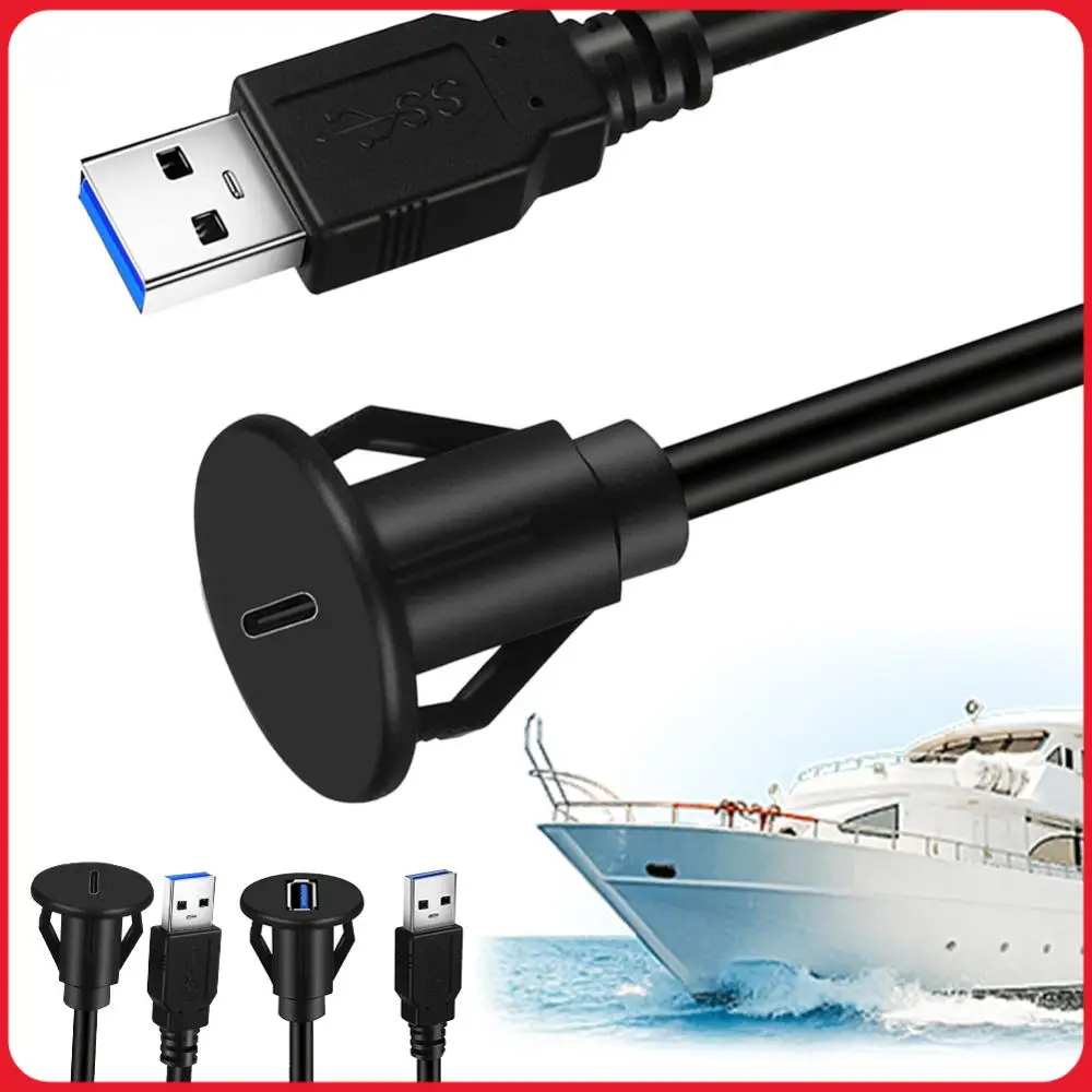 

1M USB 3.0 Male To Type C 3.0 Female Flush Mount Panel Mount Extension Data Cable 5Gbps Waterproof for Car Truck Boat Motorcycle