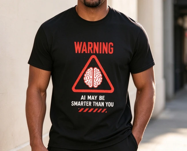 Tech Geek Gift Warning AI May Be Smarter Than You Graphic T Shirt Vintage Brain Warning Triangle Design Summer Streetwear Tees