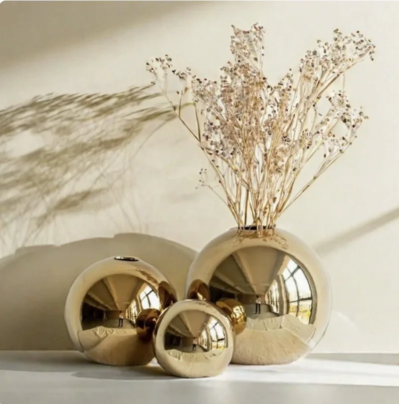Creative Golden Ball Plated Ceramic Vase Home Decoration Crafts Flower Pot Art Hydroponic Vase Home Decoration Gifts