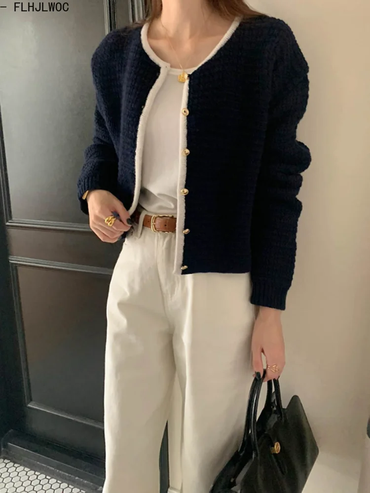 Short Coats Outerwear Chic Korea Cute Clothes Women Winter Preppy Style Single-Breasted Button Girls Knitted Sweater Cardigans