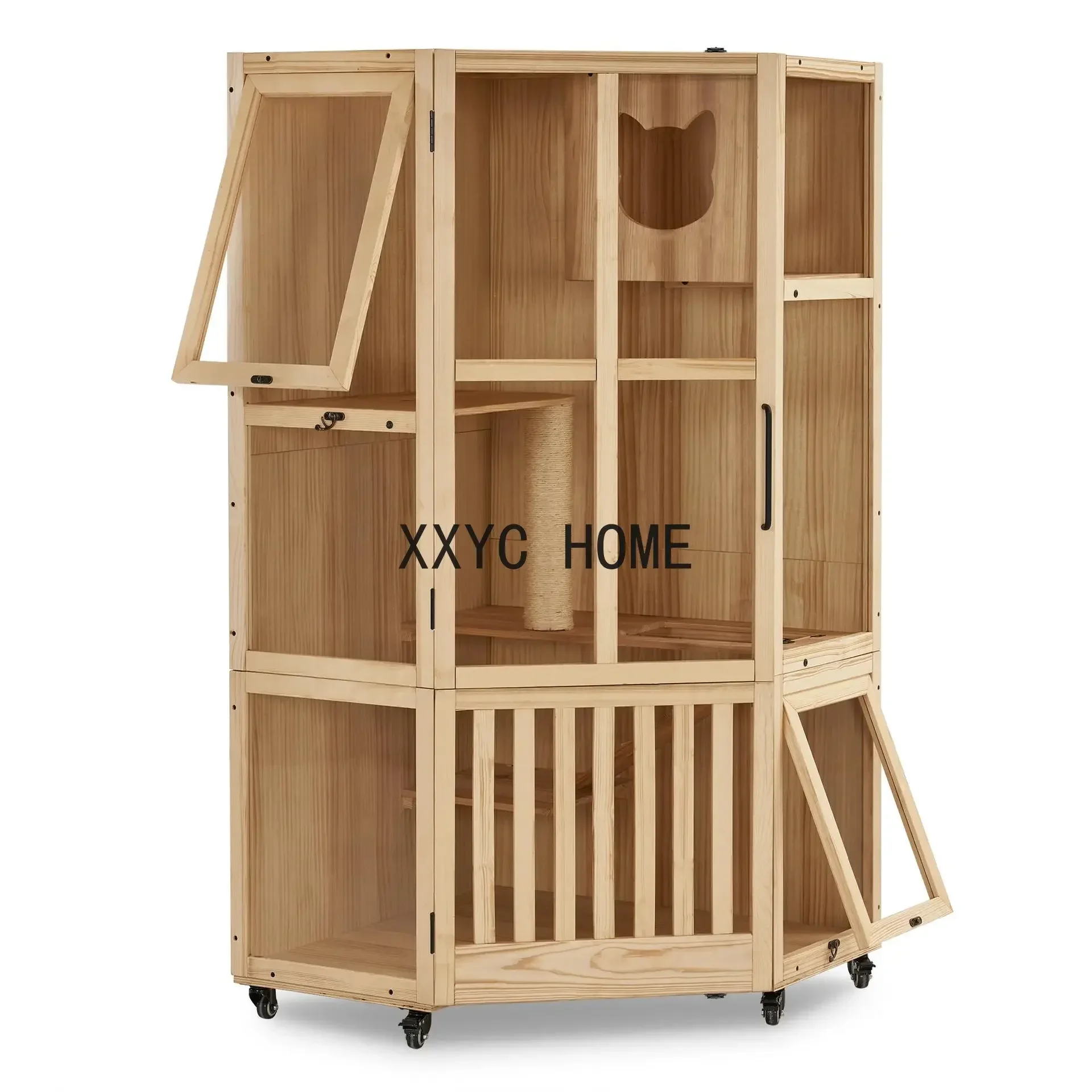 Solid wood three-layer cat cage