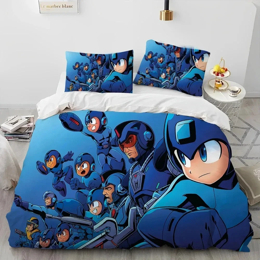 3D Rockman Megaman Game Cartoon Comforter Bedding Set,Duvet Cover Bed Set Quilt Cover Pillowcase,king Queen Size Bedding Set Kid