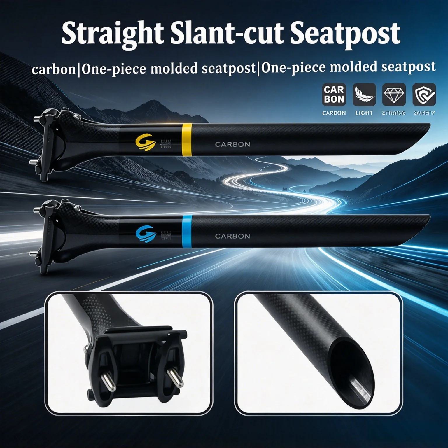 T800 Carbon Fiber Slant-Cut Straight Seatpost 350mm 27.2 30.8 31.6mm Lightweight Seat Post for MTB Road Bike