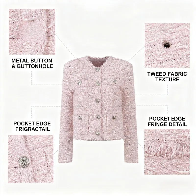 

Women's weed Jacket with Round Neck Button Short Length Long Sleeve Cropped Blazer for Elegant Daily and Office Outfits