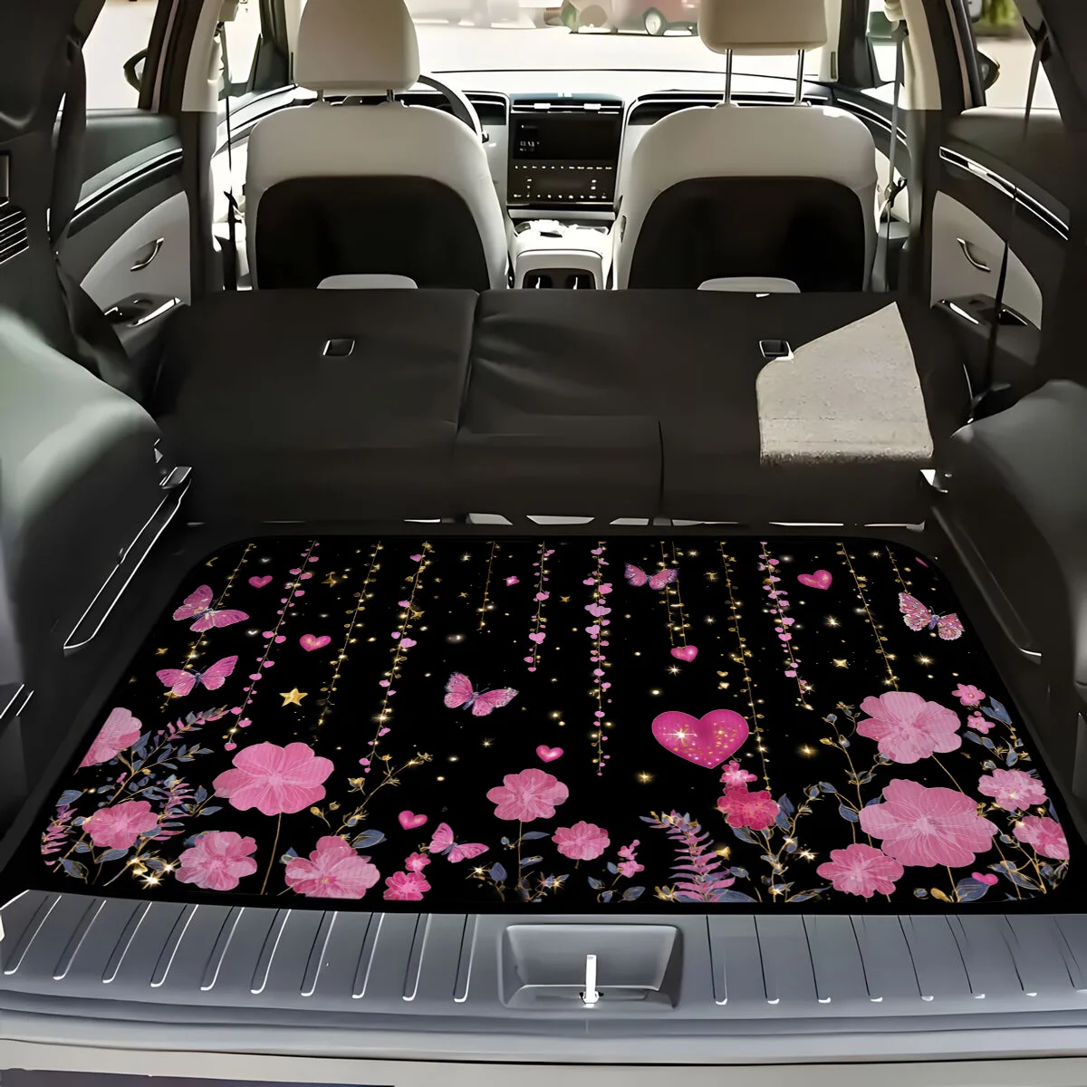 1pc Universal Bohemian Anime-Style Trunk Mat, Featuring A Easy Design. It Fits For All Car Models, Is Both Stylish And Durable,