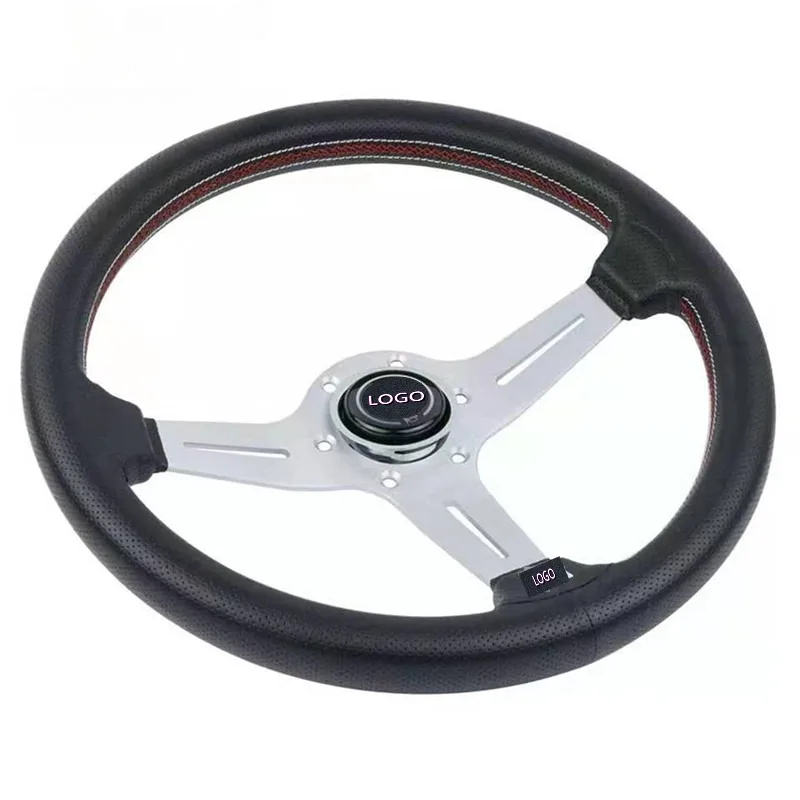 Car Modification 14 Inch N * Leather Black and White Hole Spacing 7cm Universal Steering Wheel