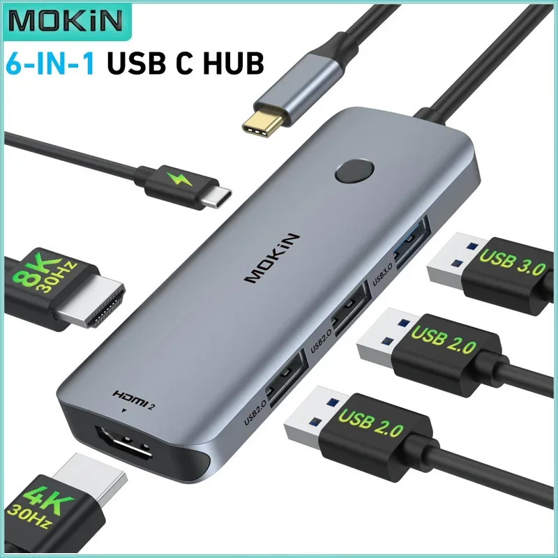 MOKiN 6 in 1 USB C Hub Docking Station 2 HDMI 4K60Hz 8K30Hz USB 3.0 5Gbps PD 100W for MacBook Pro Laptop Accessories