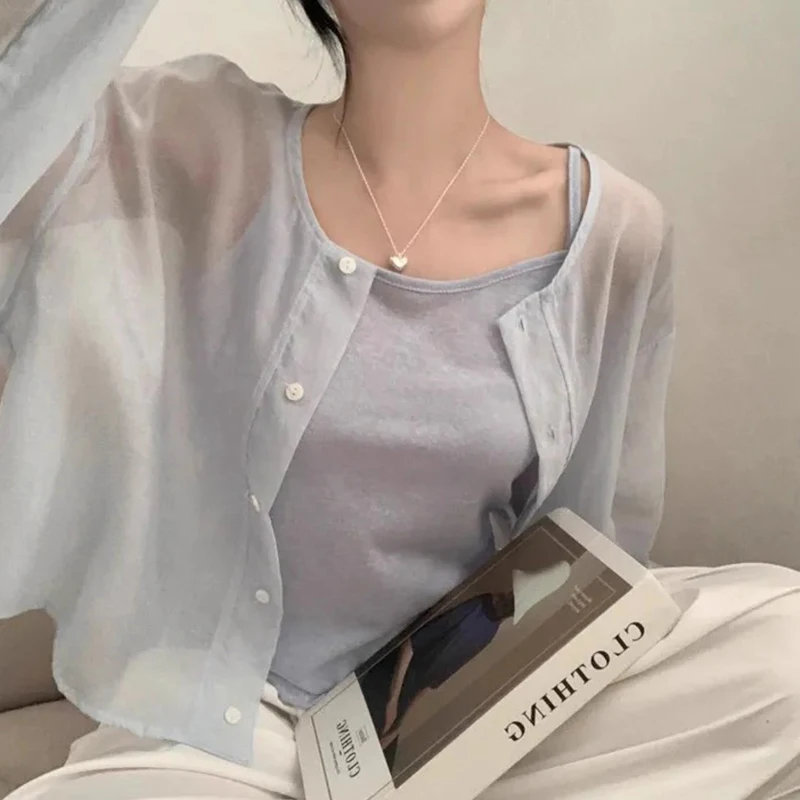 

Liangliang Summer New Sle Women's Thin Sun Protection irt Vest Underwear Two-Piece Set See-Tough Breathable Casual Wear