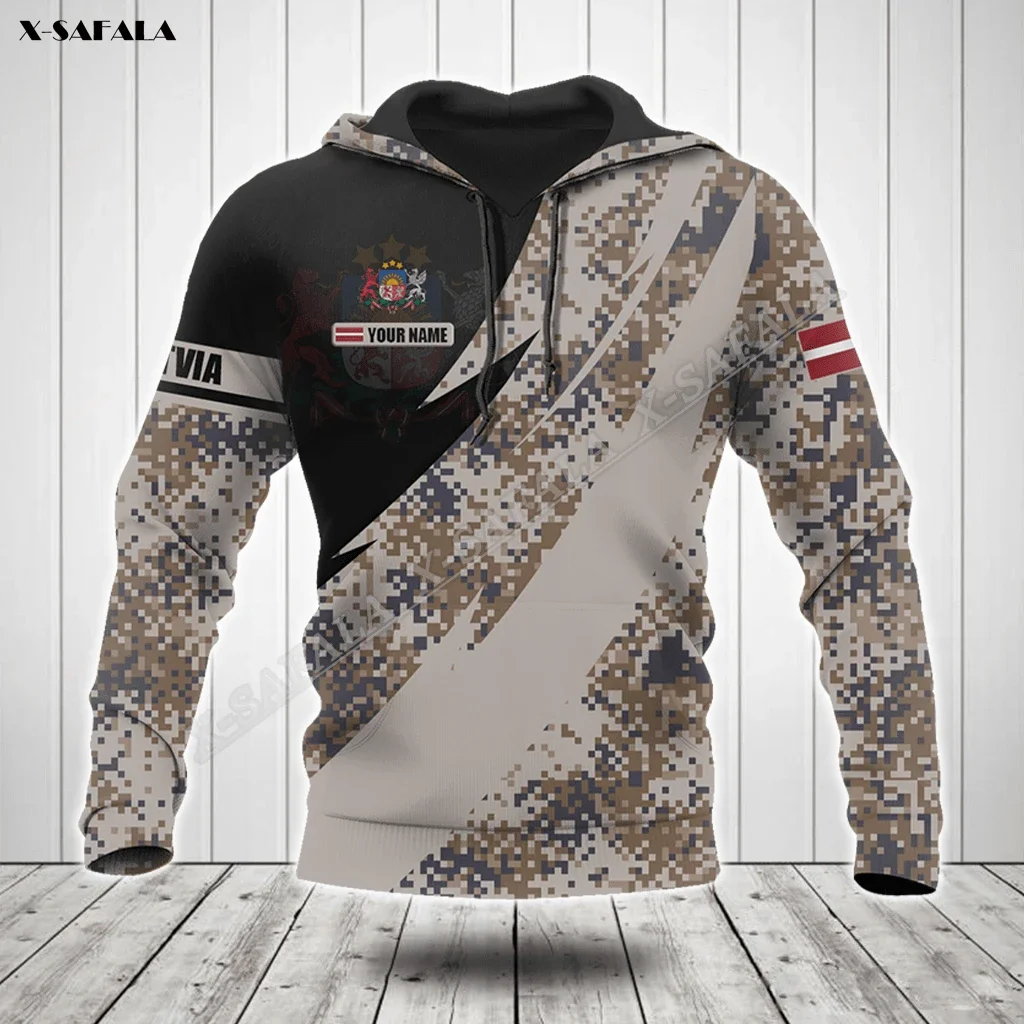 

Latvia Fire Style Camo Flag Army Soilder Veteran 3D Print Hoodie Men's Outwear Shirt Pullover Hooded Sweatshirt Jersey Casual