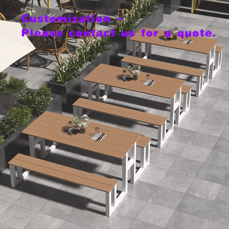 custom.Simple Modern-Style Durable Outdoor One-piece Table Chair Combination Garden Leisure Square Wood-plastic Art Table Chair