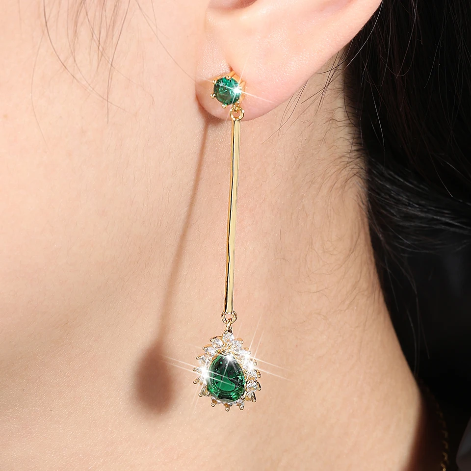 ZAKOL New Green Water Drop Shape Dangle Earrings For Women Exquisite Long Tassel Earring Engagement Wedding Party Jewelry