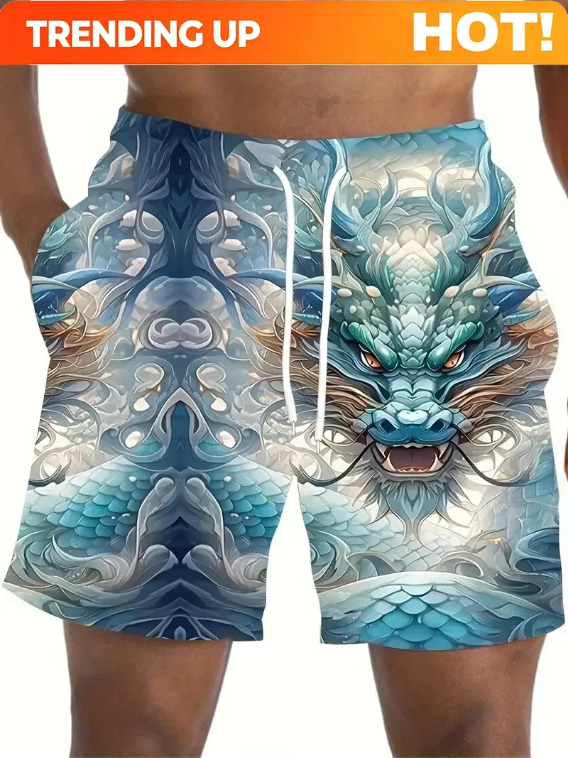 Customization 3D Dragon Print Beach Shorts Men's Plus Size Casual Swim Shorts New In Quick Dry Ice Board Short Hommes Streetwear