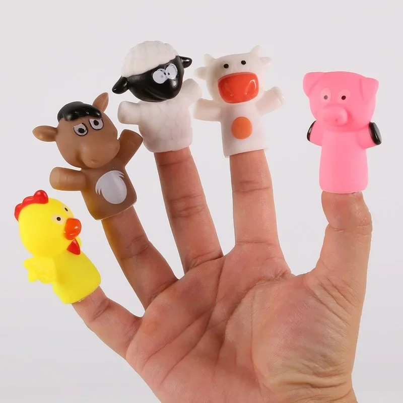 Finger Puppets Plastic Toy Baby Mini Animals Educational Hand Cartoon Rubber Doll Hand Puppet Theater Toys for Children Gifts