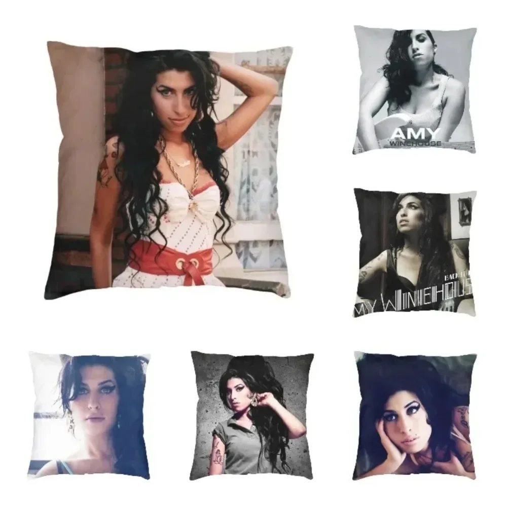 Sexy Amy Winehouse Square Pillowcover Home Decor Music Singer Cushion Cover Throw Pillow for Sofa Double-sided Printing 45x45cm