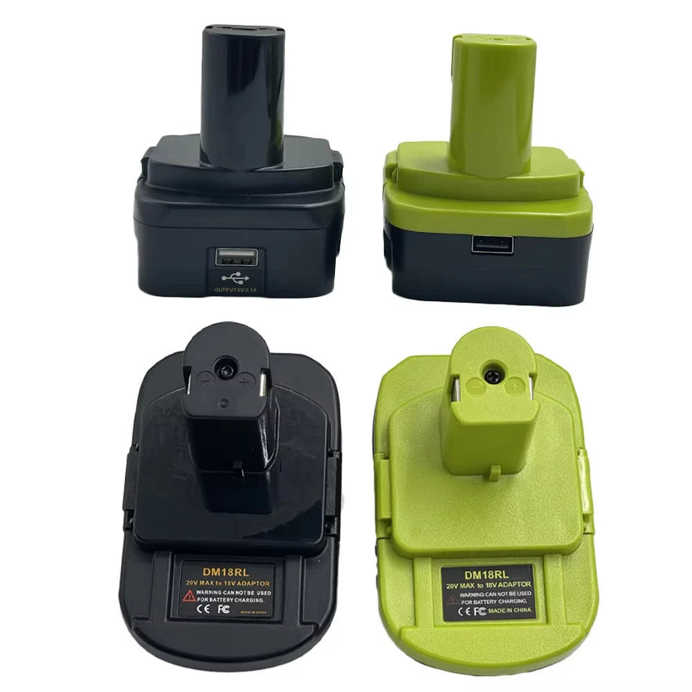 DM18RL Battery Adapter for Ryobi 18V Tools, Convert for Dewalt 20V or for Milwaukee M18 18V Battery, 5V 2.1A USB, Adapter Only