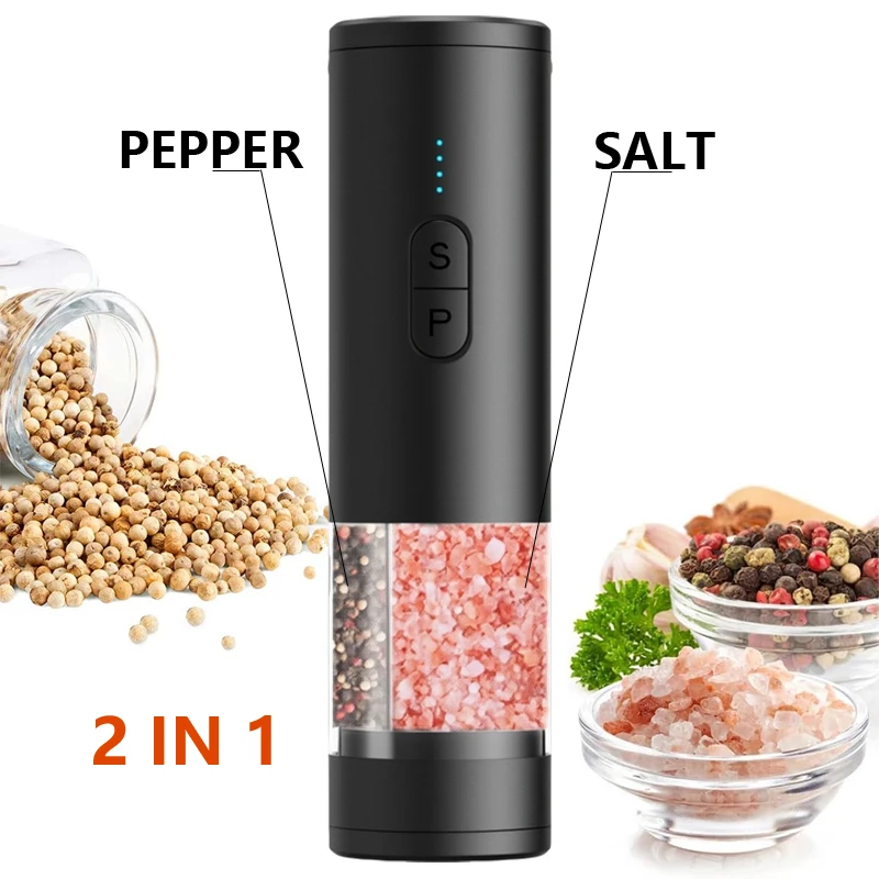 

2 in 1 USB Rechargeable Electric Salt and Pepper Grinders Large Capacity Spice Grinders Pepper Mills For Kitchen