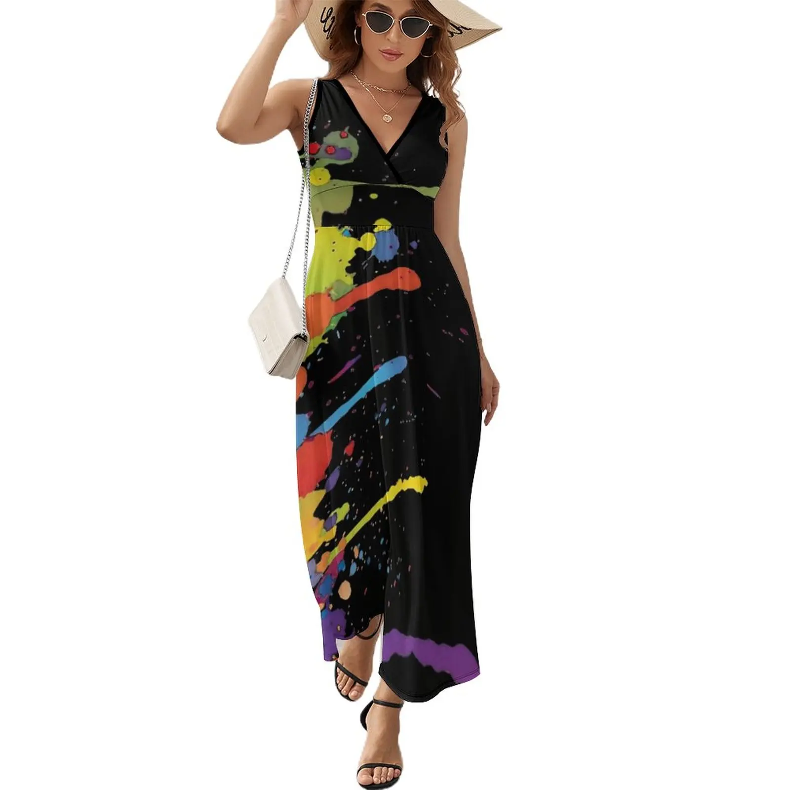 Crazy multicolored running SPLASHES vertical Sleeveless Dress cute dress Summer skirt