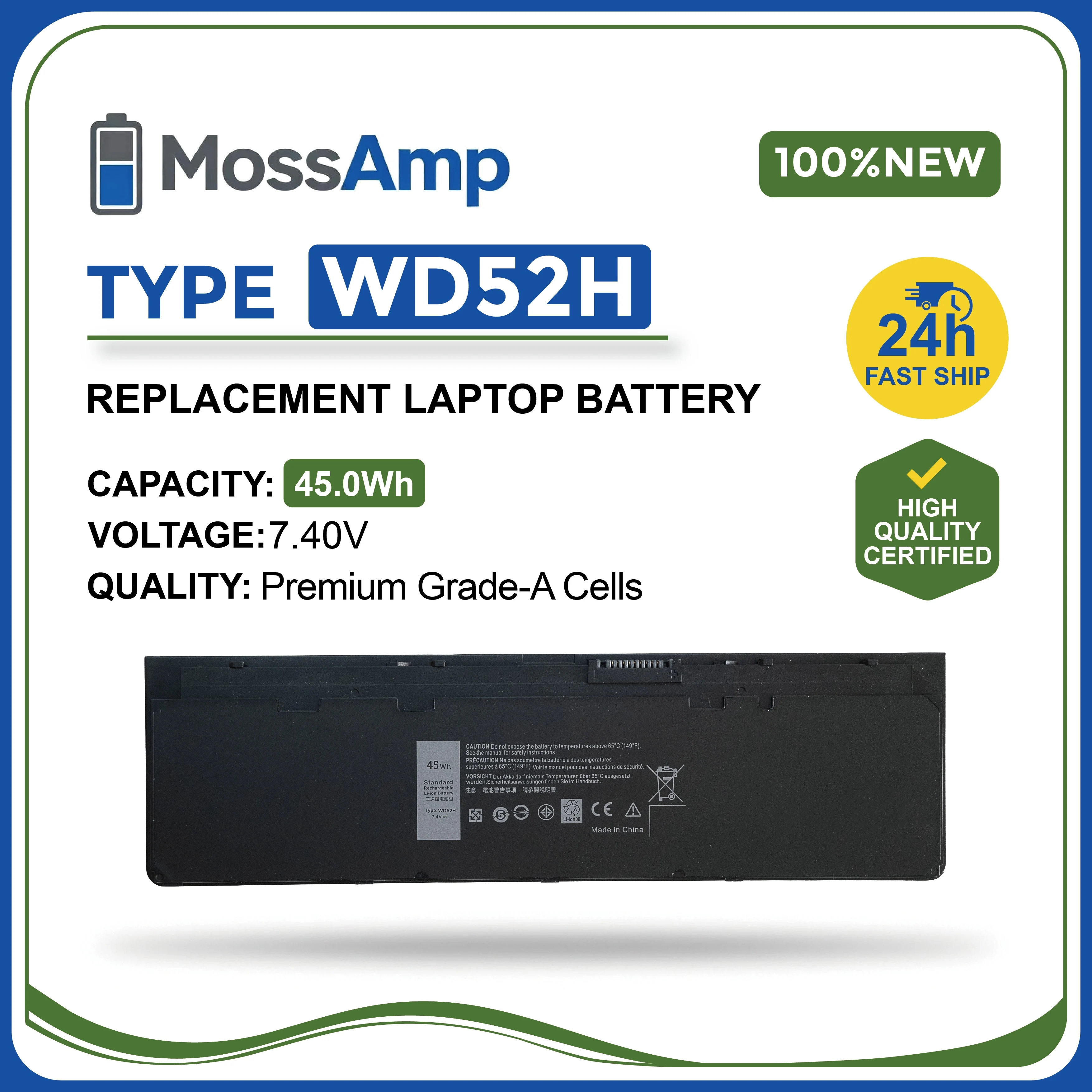 Batería MossAmp WD52H para DELL Latitude E7250 E7240 E7240 ULTRABOOK 12 7000 P22S P22S01 P22S02