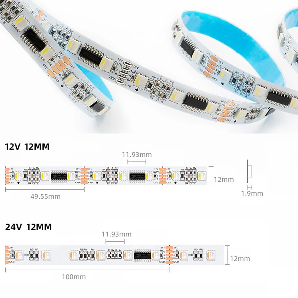 DMX512 pasek oświetlenie pikselowe LED RGBW RGBWW 4 w 1 SMD 5050 TM512AC dic 12V 24V 60 diod/M 5M DMX taśma adresowalna do paska KTV