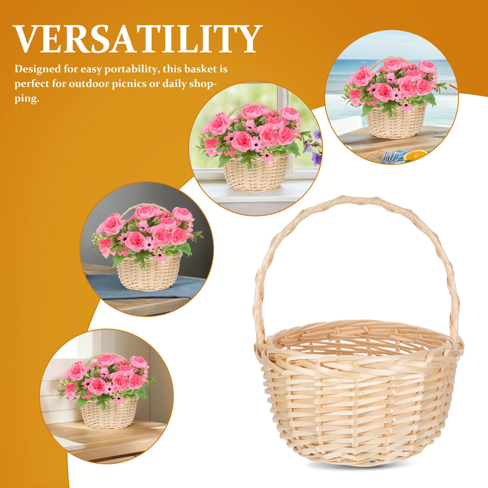 المنسوجة يدويا الصفصاف الطبيعي سلة الروطان نزهة صغيرة حفل زفاف لصالح سلة للزهور مع مقبض هدايا حفل زفاف