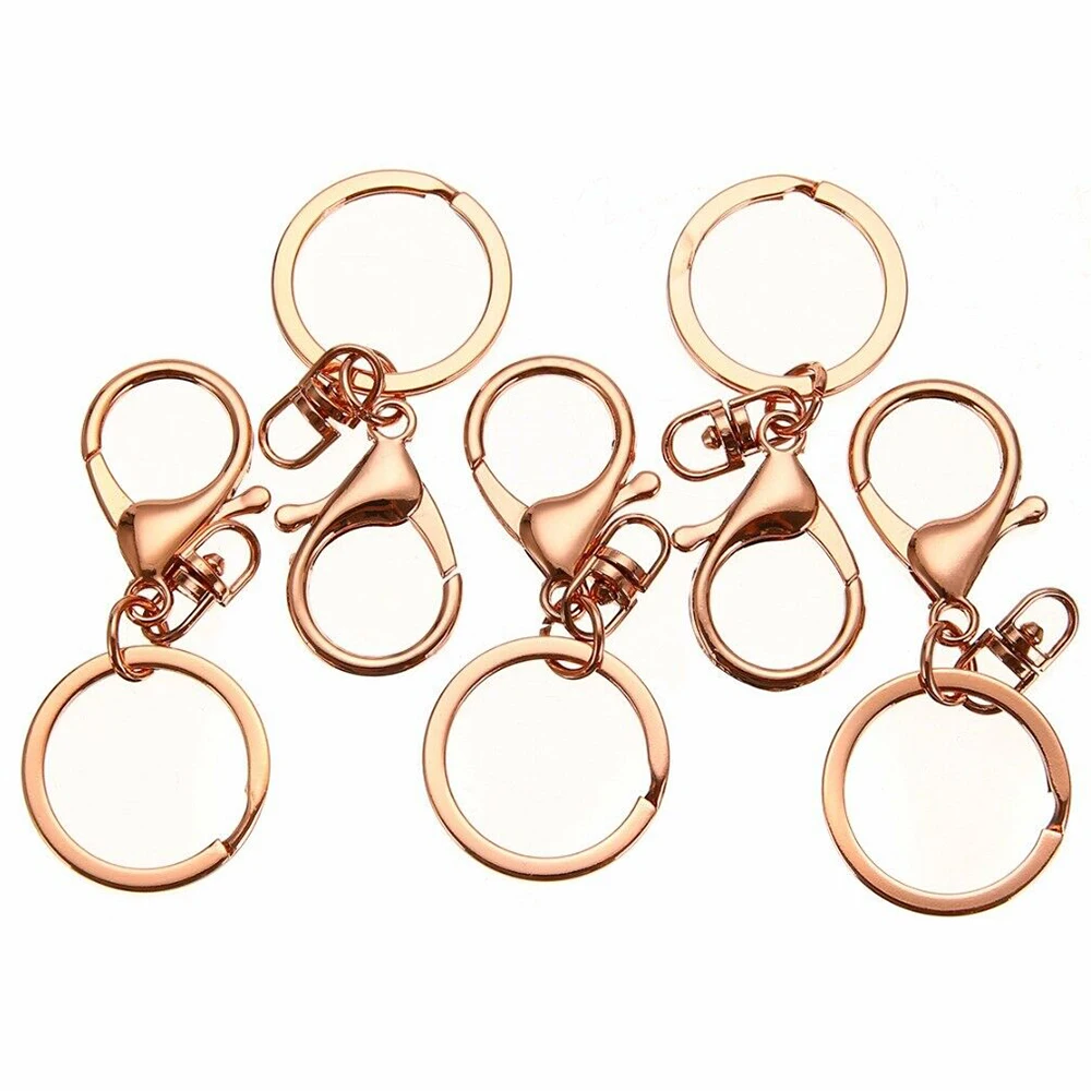 New 10pcs Rose Gold Lobster Clasp Trigger Clip Key Ring w/ Split Ring Accessory
