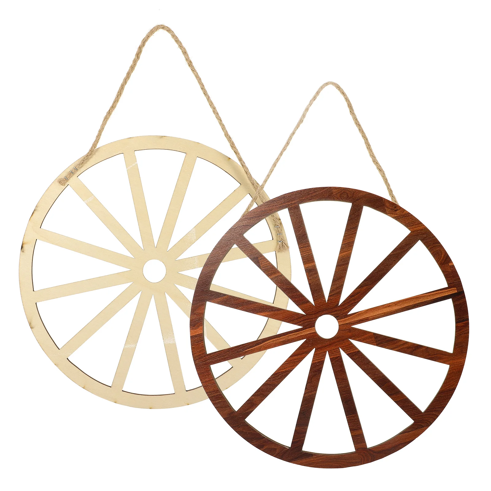 

2 Pcs Wooden Wheel Decoration Tinsel Garland Round Home Wall Office Outdoor Ornaments