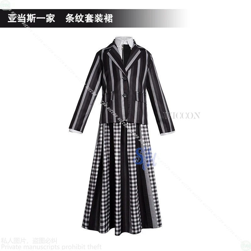 فستان أنيمي Never Movie More للأطفال التنكري JK فستان قوطي رمادي فاتح داكن مخطط منقوش تنورة طويلة زي الهالوين للمدرسة