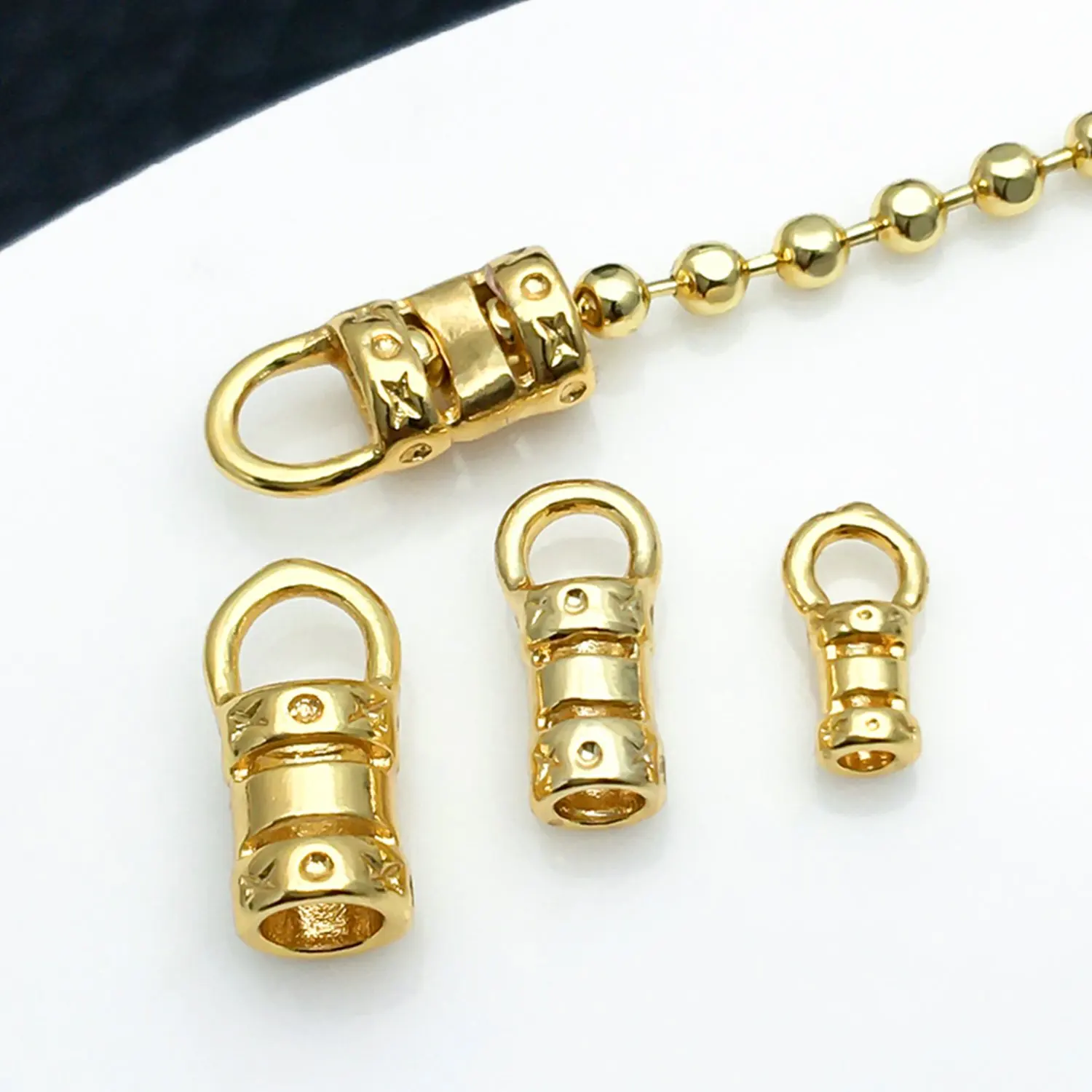 10pcs 7/9/10mm Brass 18K Gold Plated Crimp End Caps with Loo