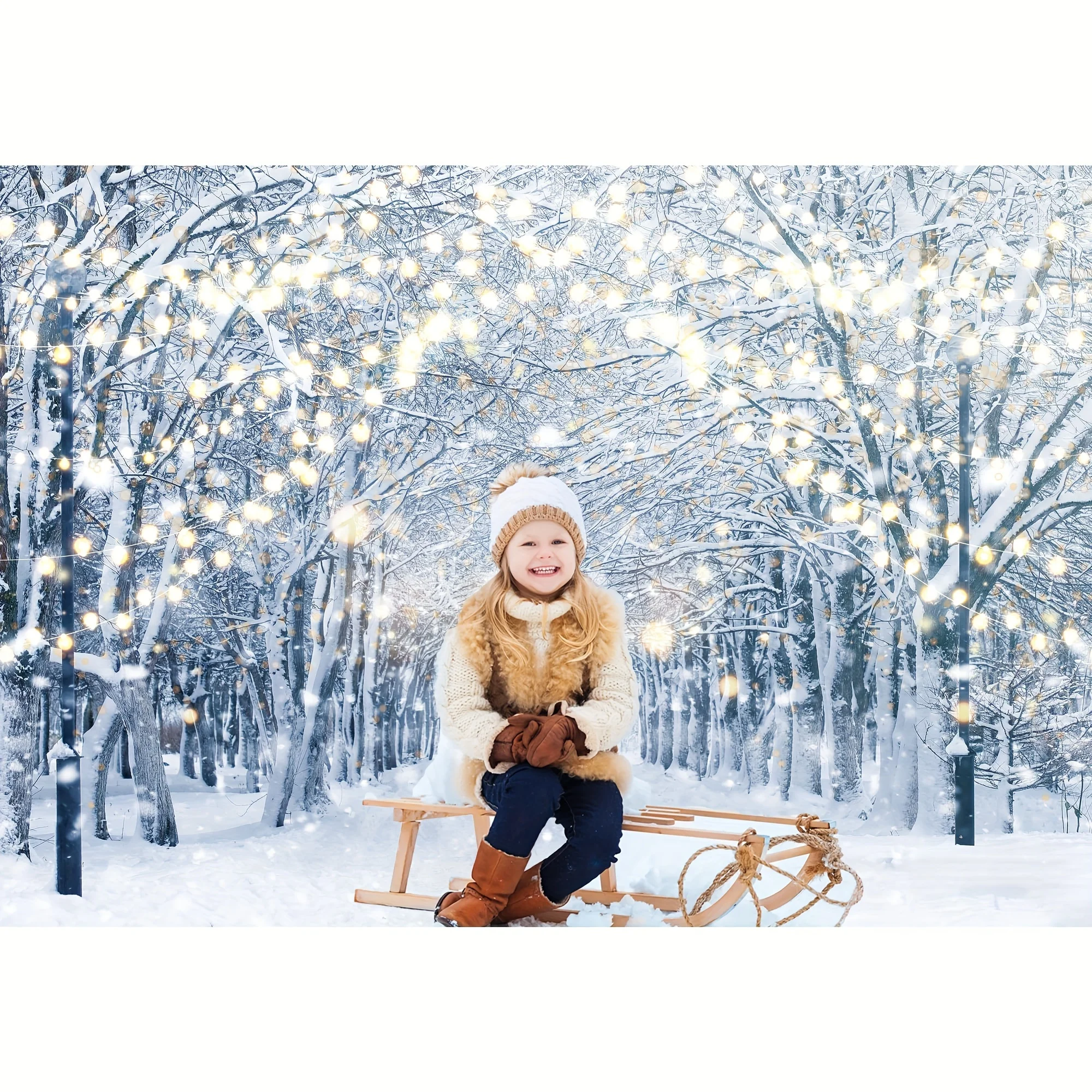 Winter Wonderland Snowforest Background Banner with Sparkling Scattered Light Effect, Universal Festival Party Decoration