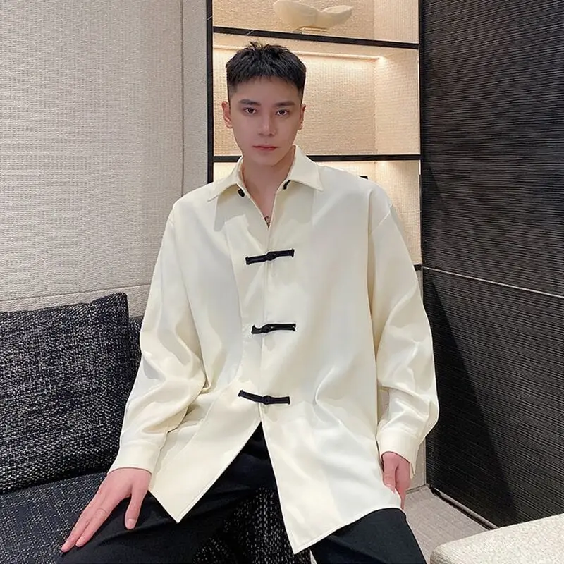 Senior Men Retro Blouse Chinese Traditional Shirts Vintage Coat Tang Suit Mandarin Collar Buckle Oriental Kung Fu Improved Shirt