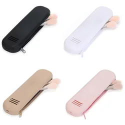 Ins Style Makeup Brush Bags Silicone Material With Zipper  Waterproof Dust-proof Pure Color Portable Home Or Travel