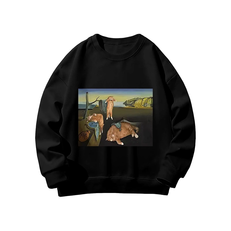 Hoodies Frauen Katze Ölgemälde Gedruckt Lustige Grafik Pullover Sweatshirts Langarm Casual Schwarz Tops Harajuku Kleidung 2025
