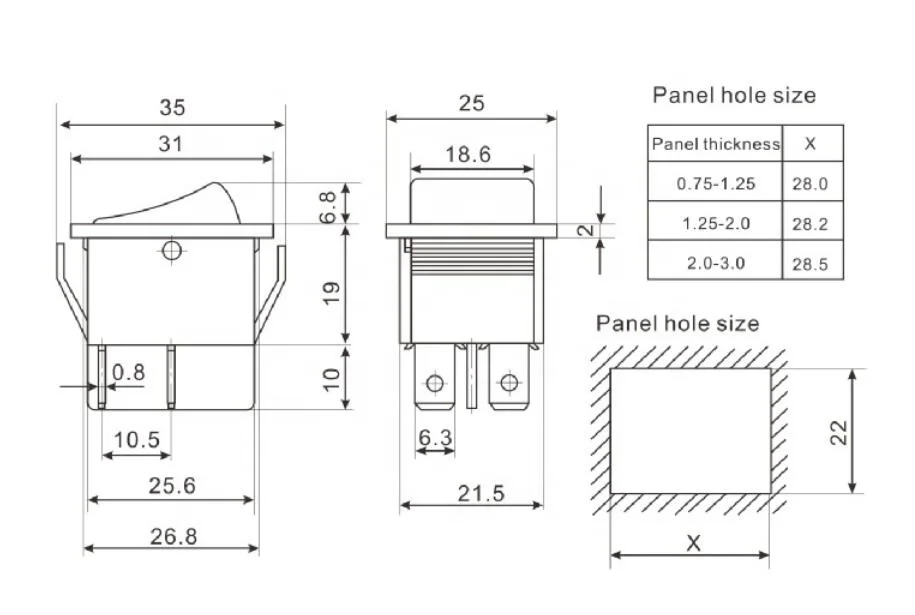 Large Size Large current 16A 250VAC 1E4 kcd4 t120/55 rocker switch t85/55 electrical 6p dpdt rocker switch（1 Pack）