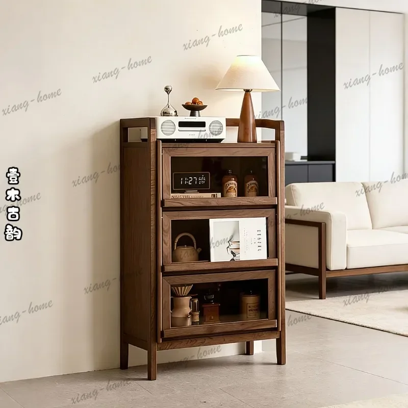 North American Black Walnut Bookcase Modern Simple Glass Storage Cabinet