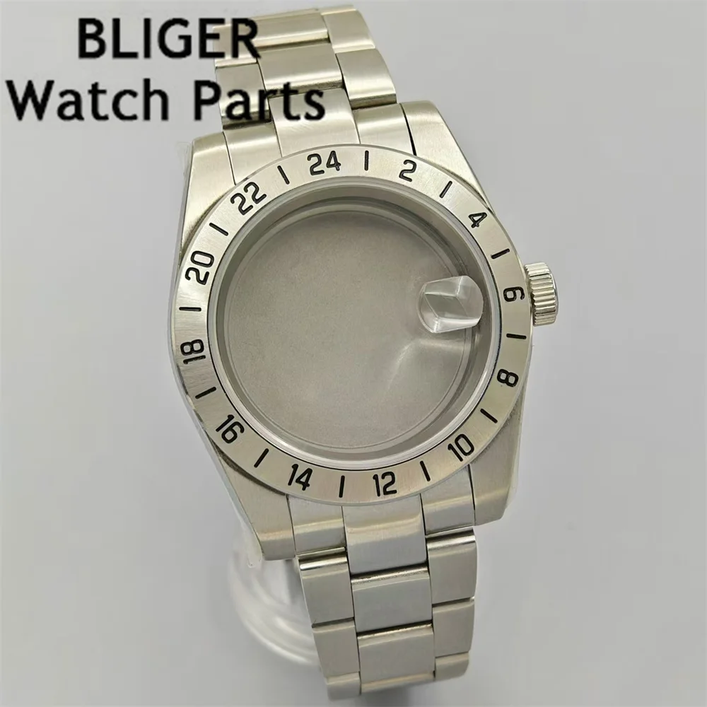 BLIGER 39mm Watch Case with stainless steel bracelet Fixed Bezel Sapphire Crystal Fit NH34 NH35 NH36 ETA2824 PT5000 movement