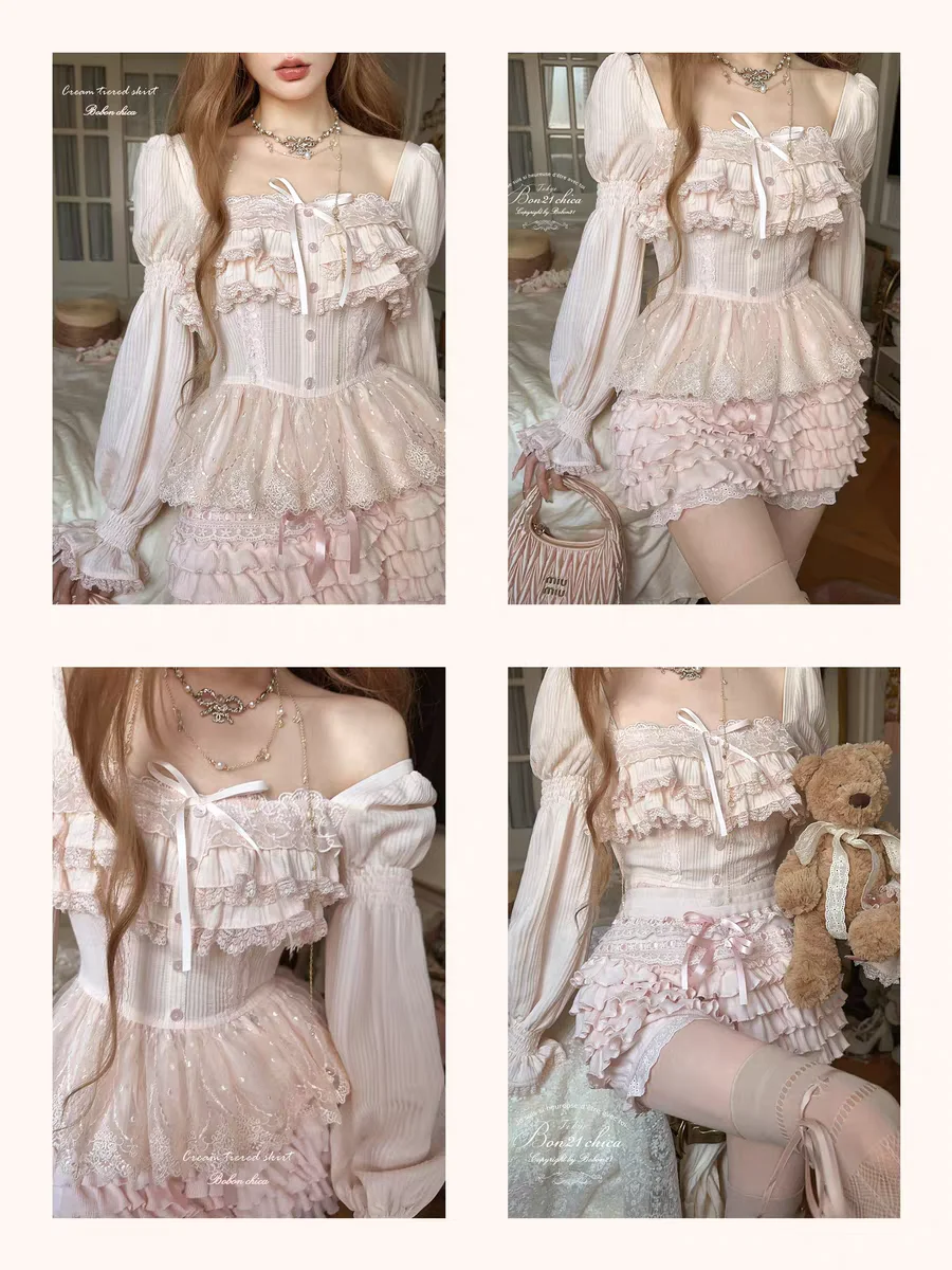 Princess sweet lolita shirt bobon21 Angel Whispering Lace Retro Long Sleeve Doll Shirt T2426