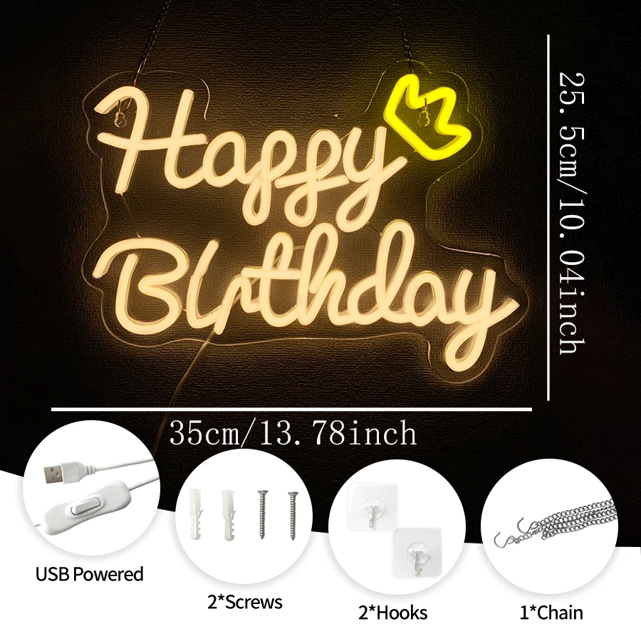 Happy Birthday Neon Sign For Wall Decor,Led Neon Light For Birthday Party Decor,Bedroom,Home Gathering,Best Gift For Friends