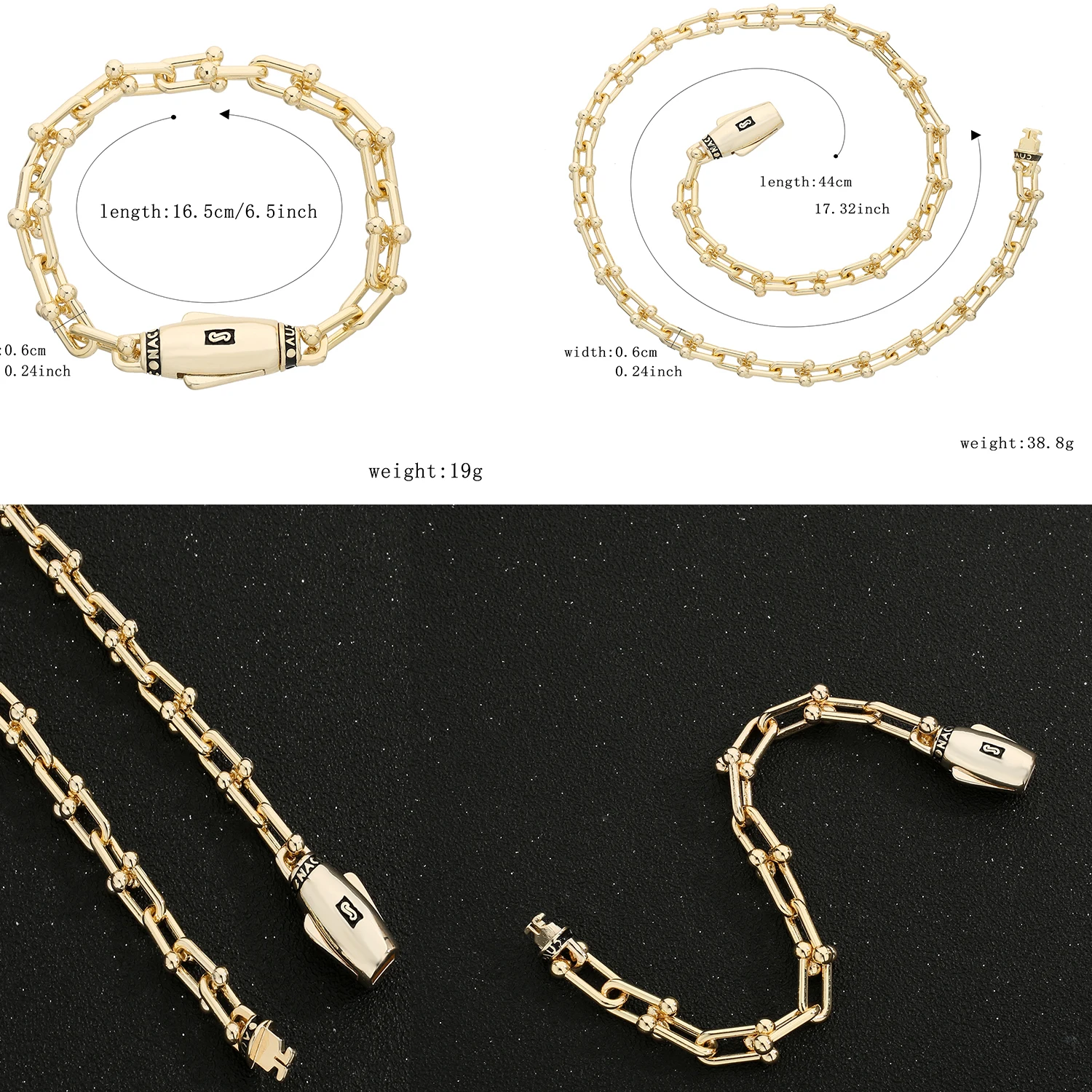 Cadena en Forma de U Chapada en Oro de 6.4N, Moderna y Unisex: Ligera, Hipoalergénica, Ideal para Complementar con Cualquier Atuendo y para Ir de Compras