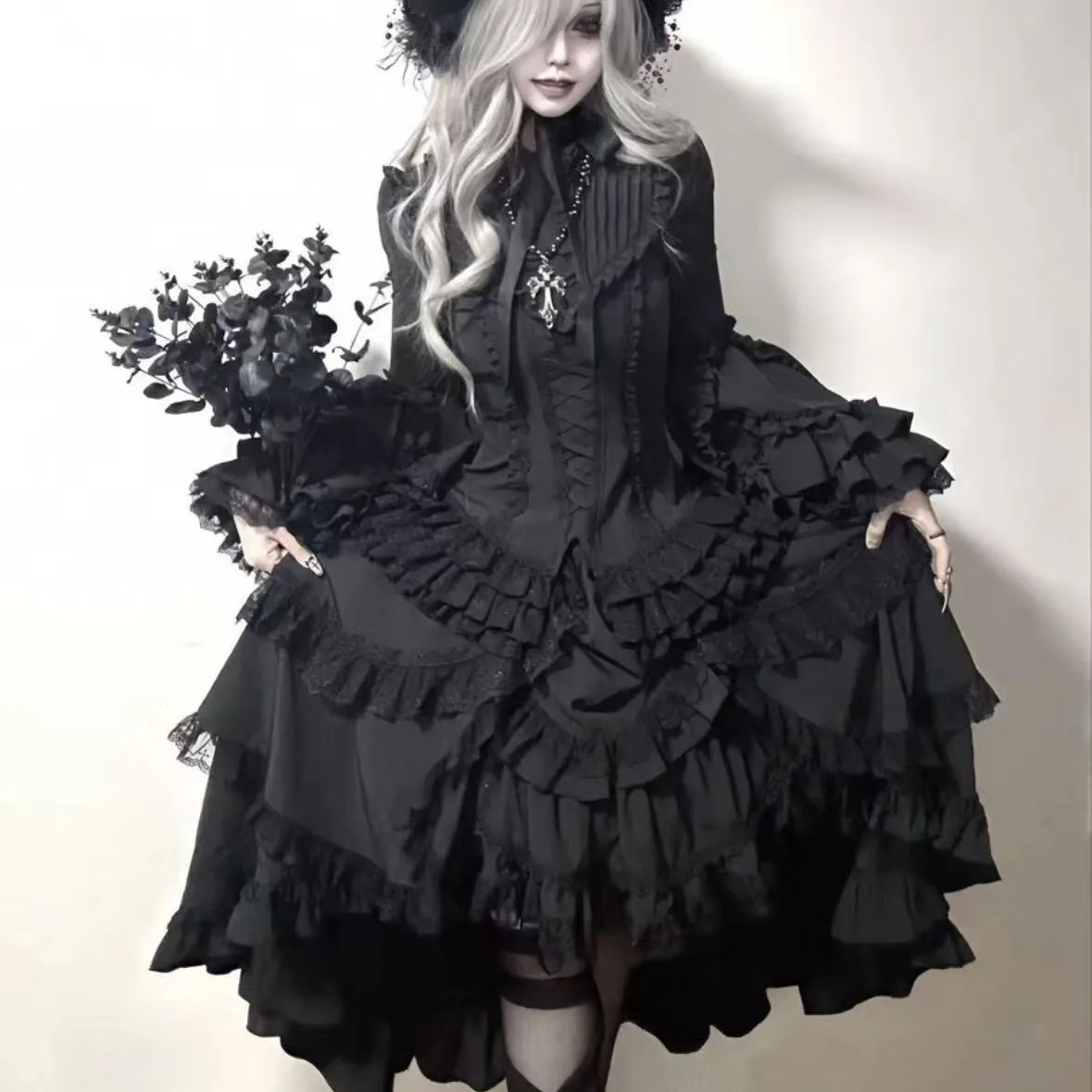 ensemble-chemise-et-jupe-lolita-gothique-sombre-manches-longues-longueur-midi-avec-coussinets-de-poitrine-vetement-de-nuit-sans-marque-pour-femmes