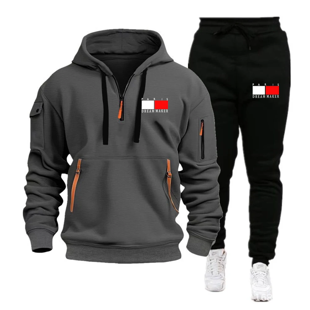 Men\'s Tracksuit Hooded Sweatshirt+Sweatpants 2 Pcs Sets Sports Suit Casual Jogger Sportswear 2 Piece Male Fleece Streetwear Sets