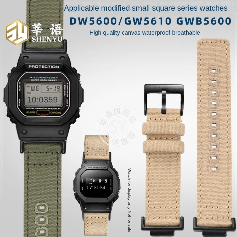 Нейлоновый холщовый ремешок для Casio G-Shock Square DW5600/GW5000/GWM5610, нержавеющая сталь