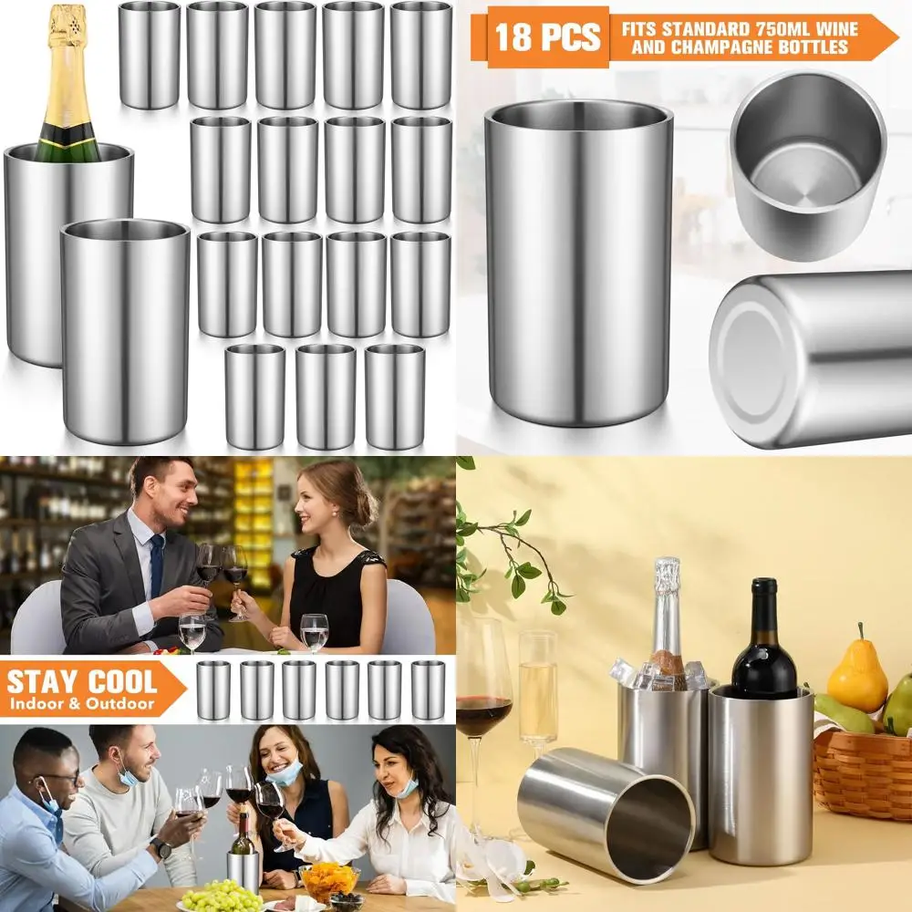 

Набор термоизолированных ведер-охладителей для вина из нержавеющей стали для бутылок 750 мл - 18 предметов для вечеринок и баров