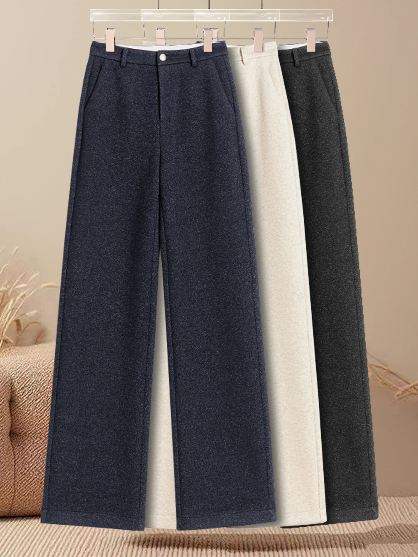 

Брюки-палаццо с высокой талией из шерстяной ткани, повседневные, для женщин, осенне-зимние, новая модель, прямой крой