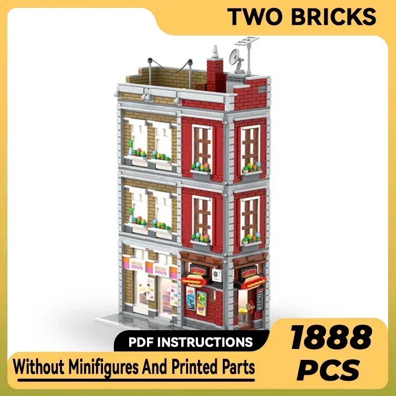 Street View Model Moc Building Bricks Hot Dogs And Donuts Store Technology Modular Blocks Gifts Christmas Toys DIY Sets Assembly