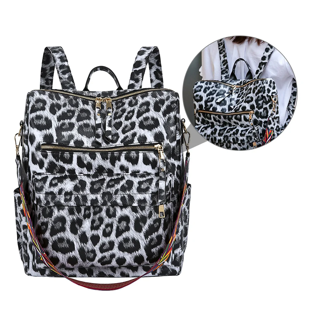 Leopard Print Backpack Large Capacity Waterproof Pu Material Student School Bag For Travel Shopping Dating Fashion Shoulder Book