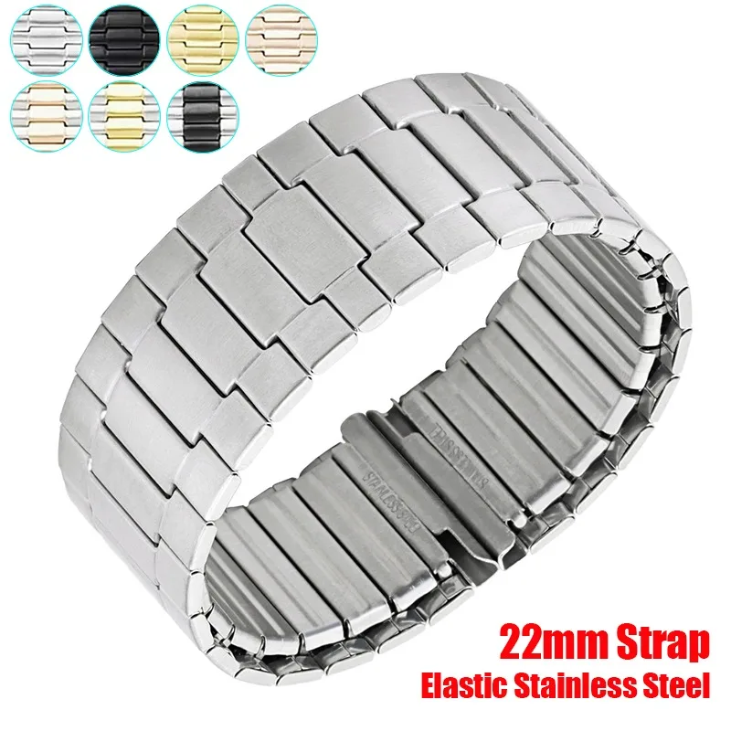 22mm Elastic Stainless Steel Strap Metal Watch Band for Seiko for Omega for Rolex Quick Release Bracelet Universal Men Wristbelt