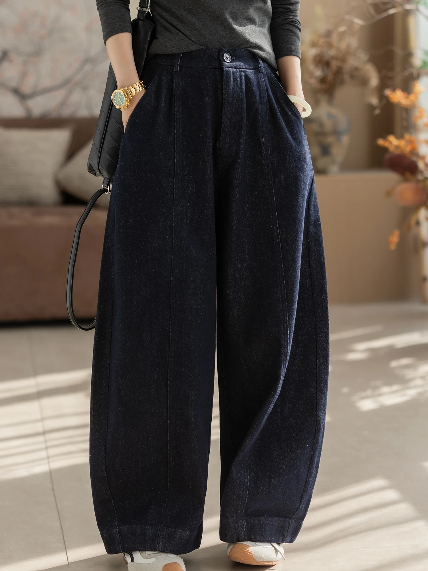 

Свободные женские джинсы Harlan, темно-синие, винтажные, художественные, из хлопка, повседневные, удобные, дышащие, осенне-зимние, новые, женские джинсы Sle Fem