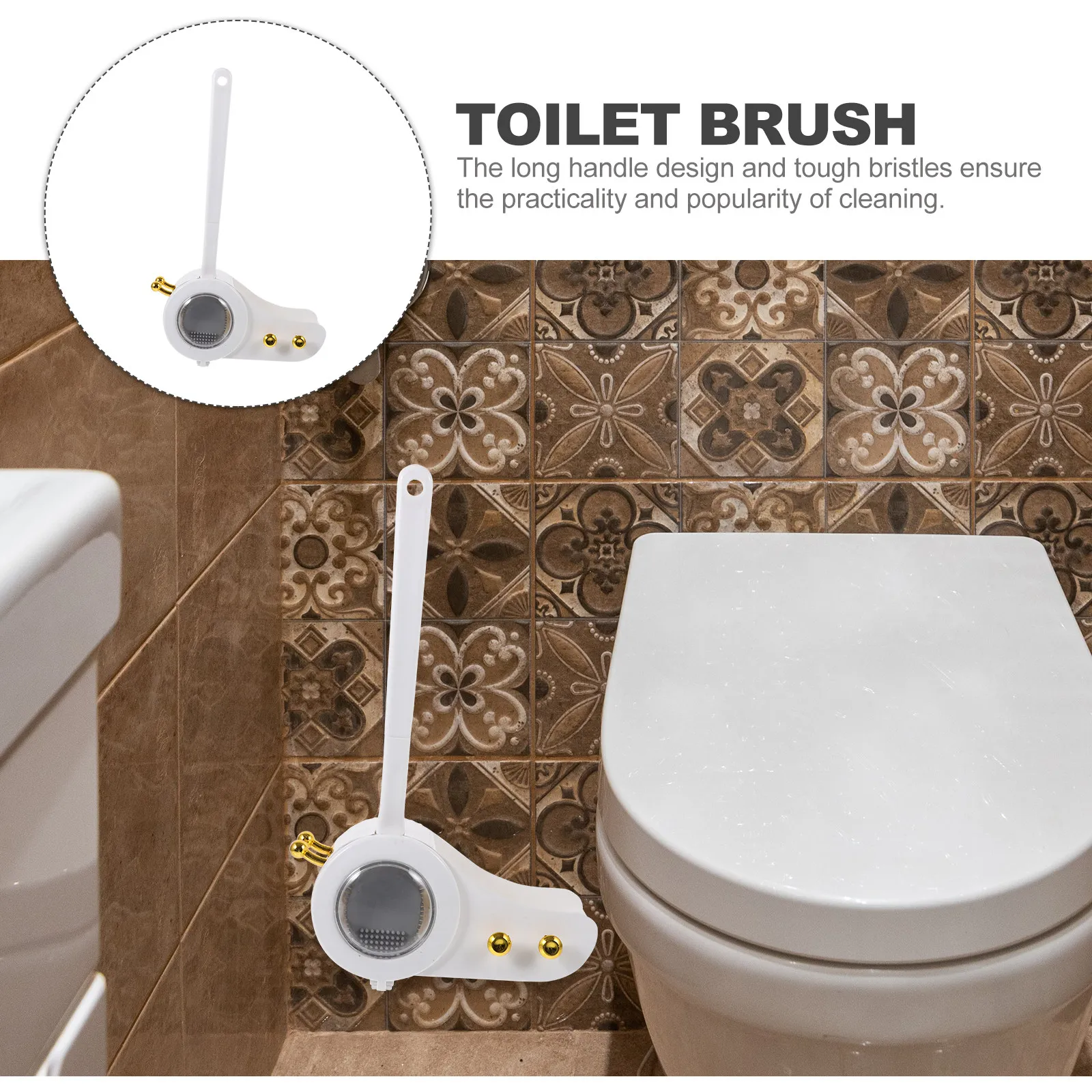 1Set Toilet Brush and Holder Set Long Handle Silicone Bristles Deep Cleaning Bathroom Accessories Home Supply Scrub Tool