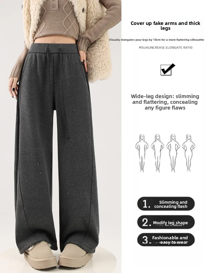 Ay iny lantejoulas fce forrado camere calças de perna larga mulheres inverno thi cintura alta drape solto casual faca calças
