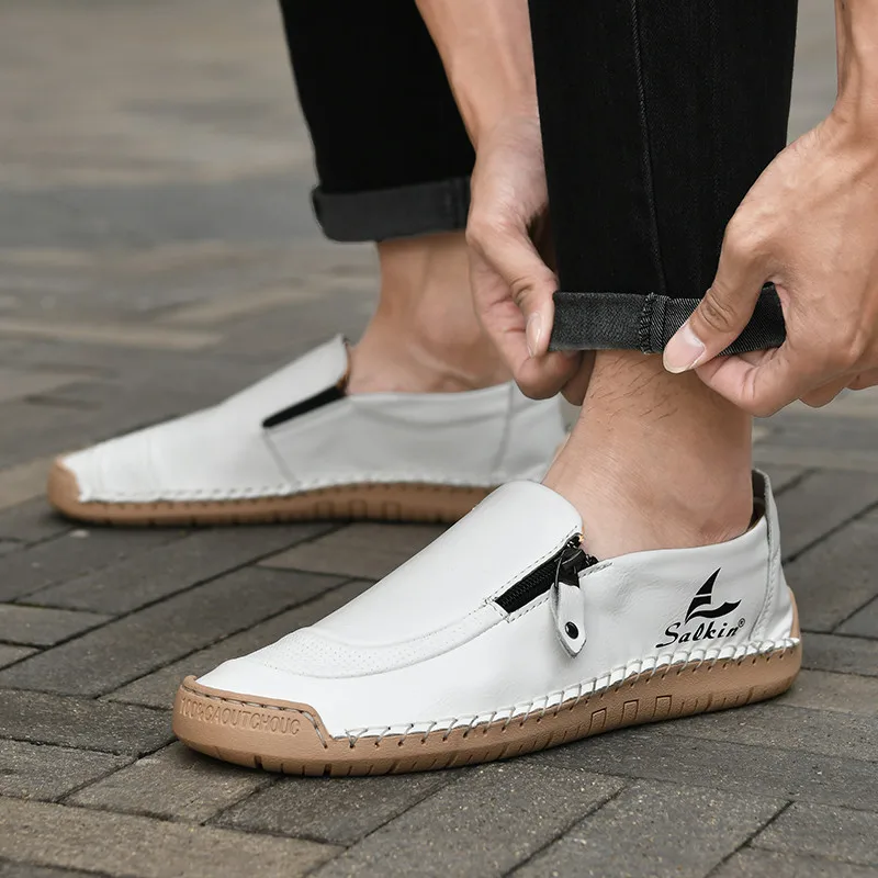 Lente Zomer Witte Mannen Retro Schoenen Maat 38-48 Ademend Lederen Loafers Mannen Slip-On Casual schoenen Voor Mannen Mocasines De Hombre